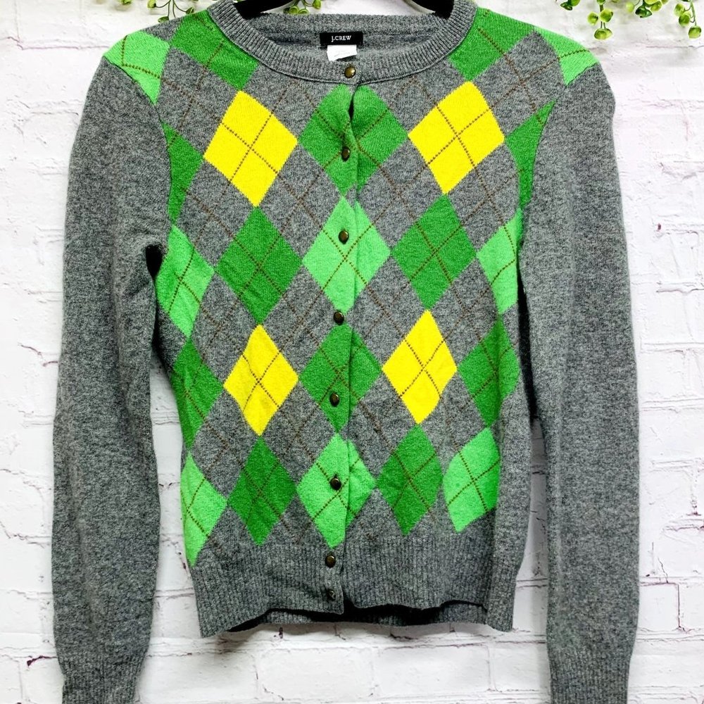 J. Crew | Grey & Green Button-Down Sweater Cardigan Size Small